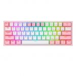 Teclado Gamer Mecanico 60% Redragon Fizz Pro White Pink, Switches Redragon Red, Inalambrico, USB 2.4Ghz, Bluetooth 5.0, Iluminacion RGB, Ingles - K616-RGB WP