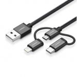 Cable 3 en 1 UGREEN, USB-A a Micro-USB / USB-C / Lightning, 1m, Negro - 80326