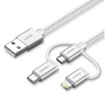 Cable 3 en 1 UGREEN, USB-A a Micro-USB / USB-C / Lightning, 1m, Blanco - 80825
