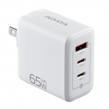 Cargador Adata GaN de 65W USB, Tipo-C, Tipo-A, Carga Rapida, Blanco - CHARGERU-0653-QCPDWH