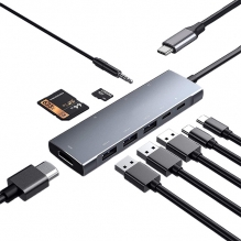 Adaptador Hub Bojoom 9 en 1 USB C, Multipuerto USB C, USB 3.0, USB 2.0, 4K HDMI, Lector MicroSD/SD, USB Tipo-C 100w - B09KGXL4TT