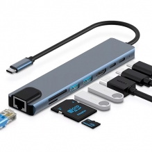 Adaptador Hub Urban Balance 8 en 1, Multipuerto USB C, USB 3.0, 4K HDMI, Lector MicroSD/SD, Ethernet, USB Tipo-C - UB81